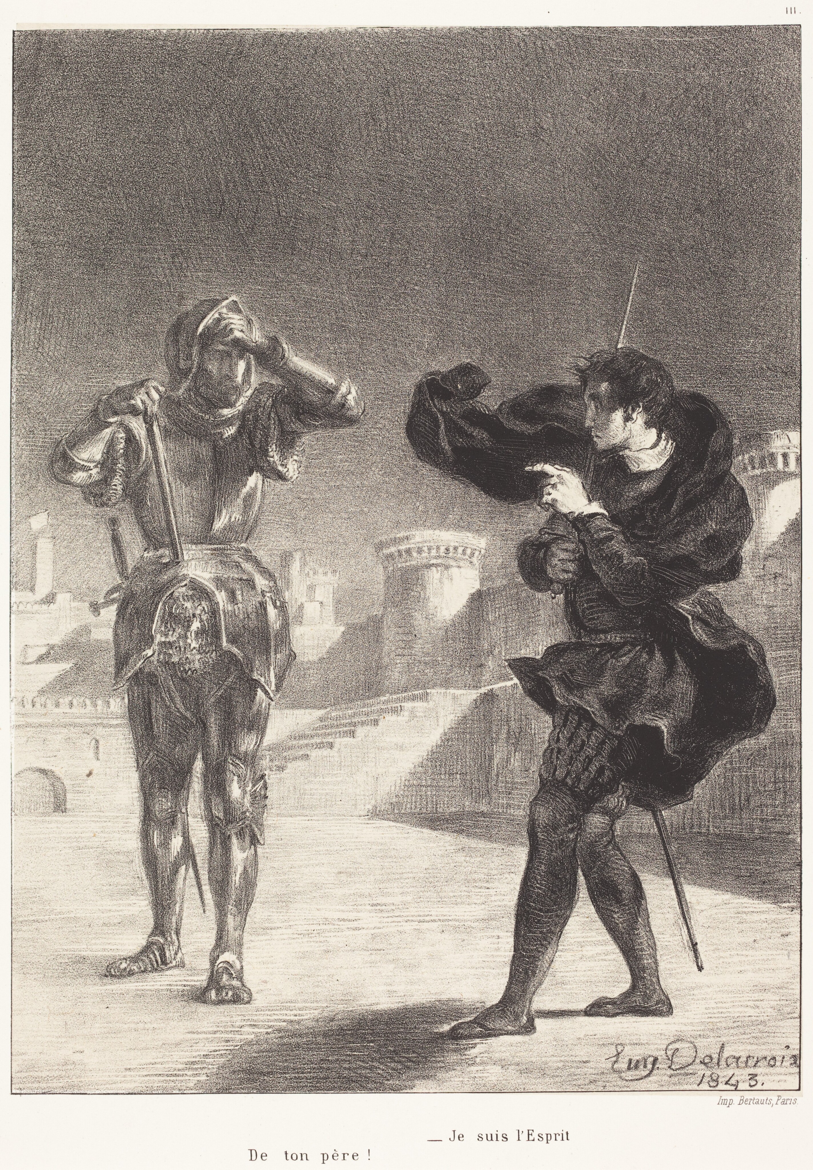 The Ghost on the Terrace (Act I, Scene V) - Eugène Delacroix