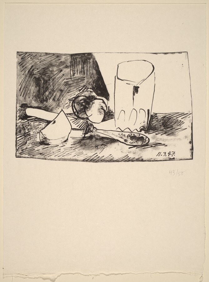 Pommes, verre et couteau (Apples, Glass, and Knife) - Pablo Picasso