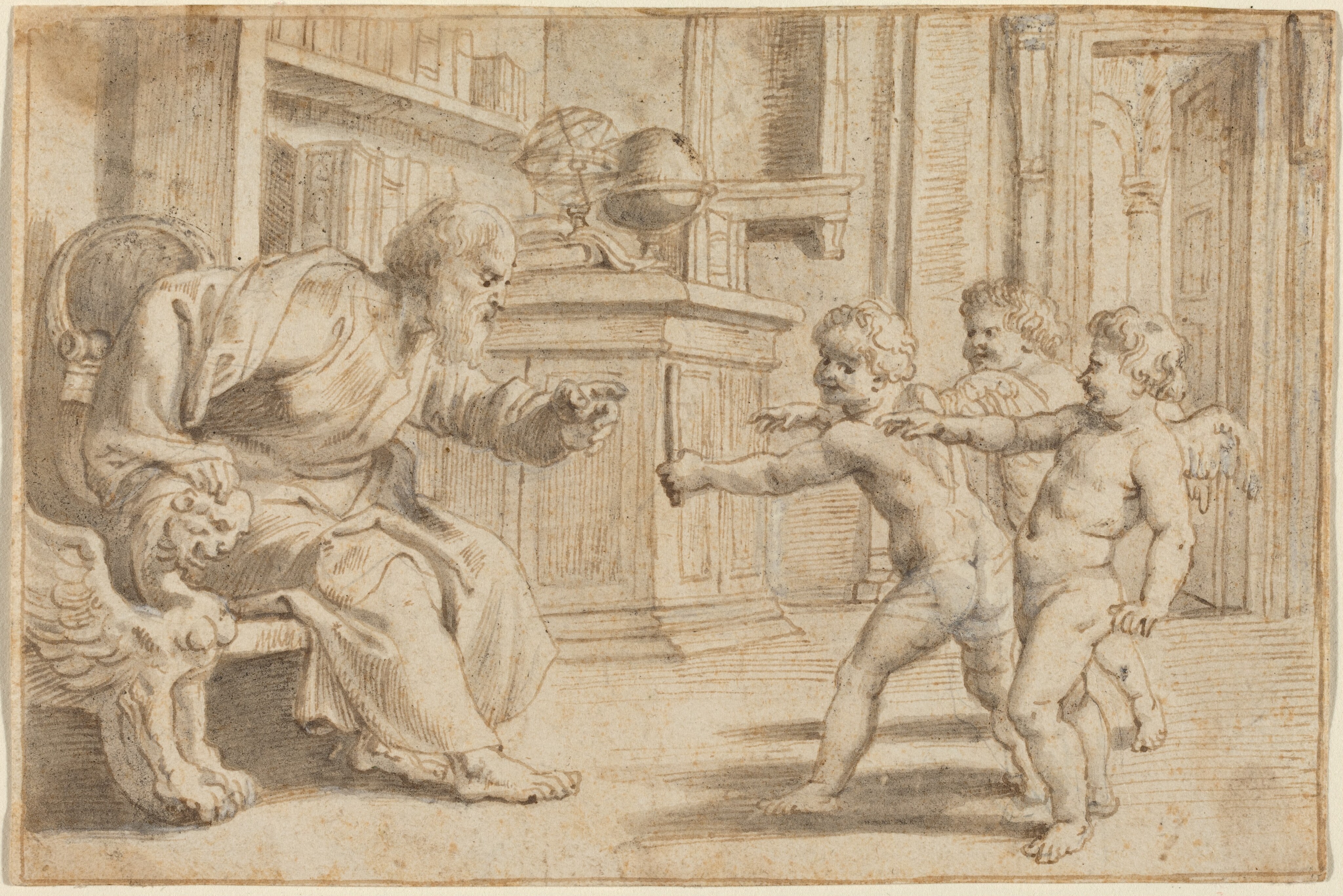 Putti Testing a Man's Perception of Depth - Peter Paul Rubens