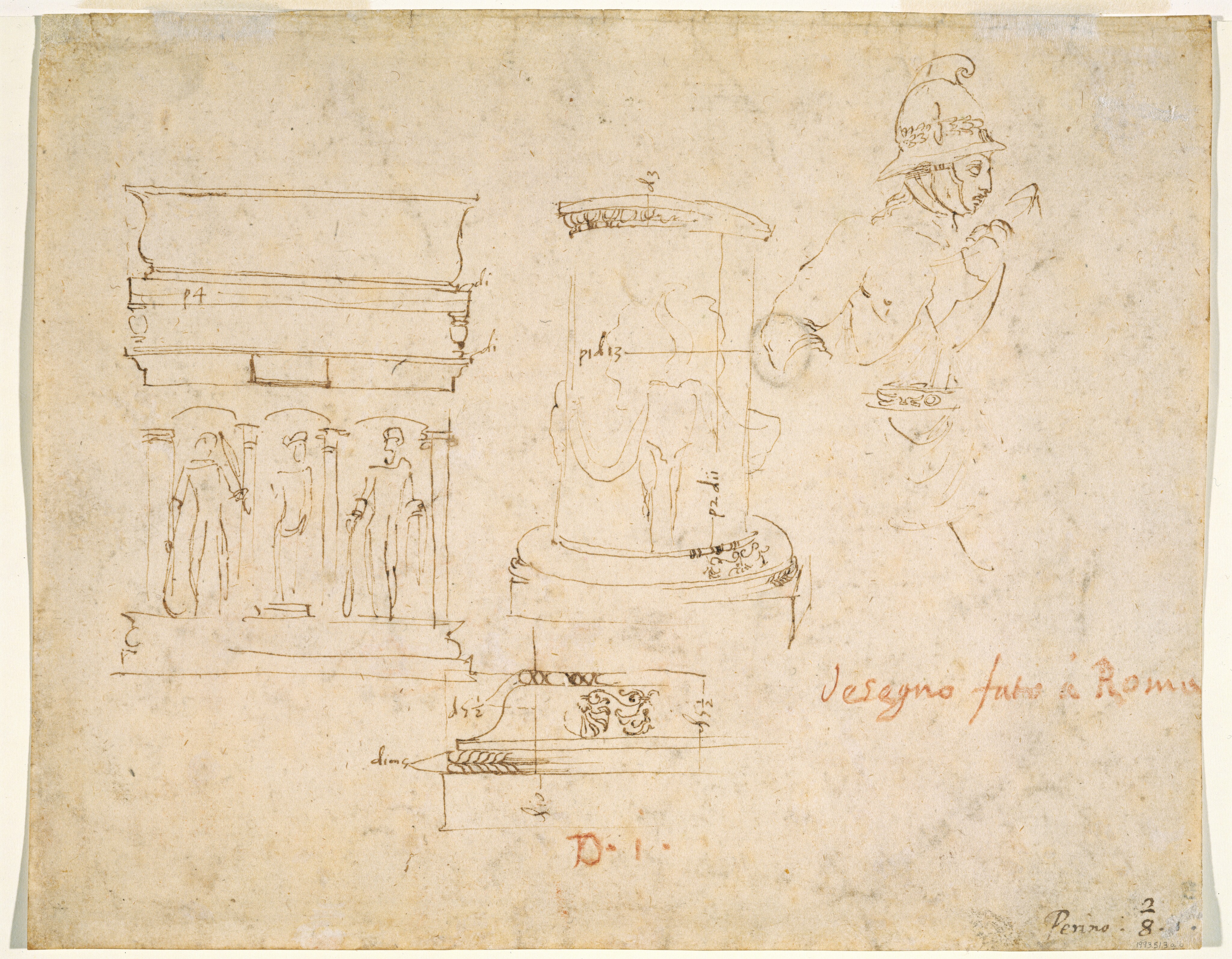 Architectural Details and a Soldier [verso] - Raphael