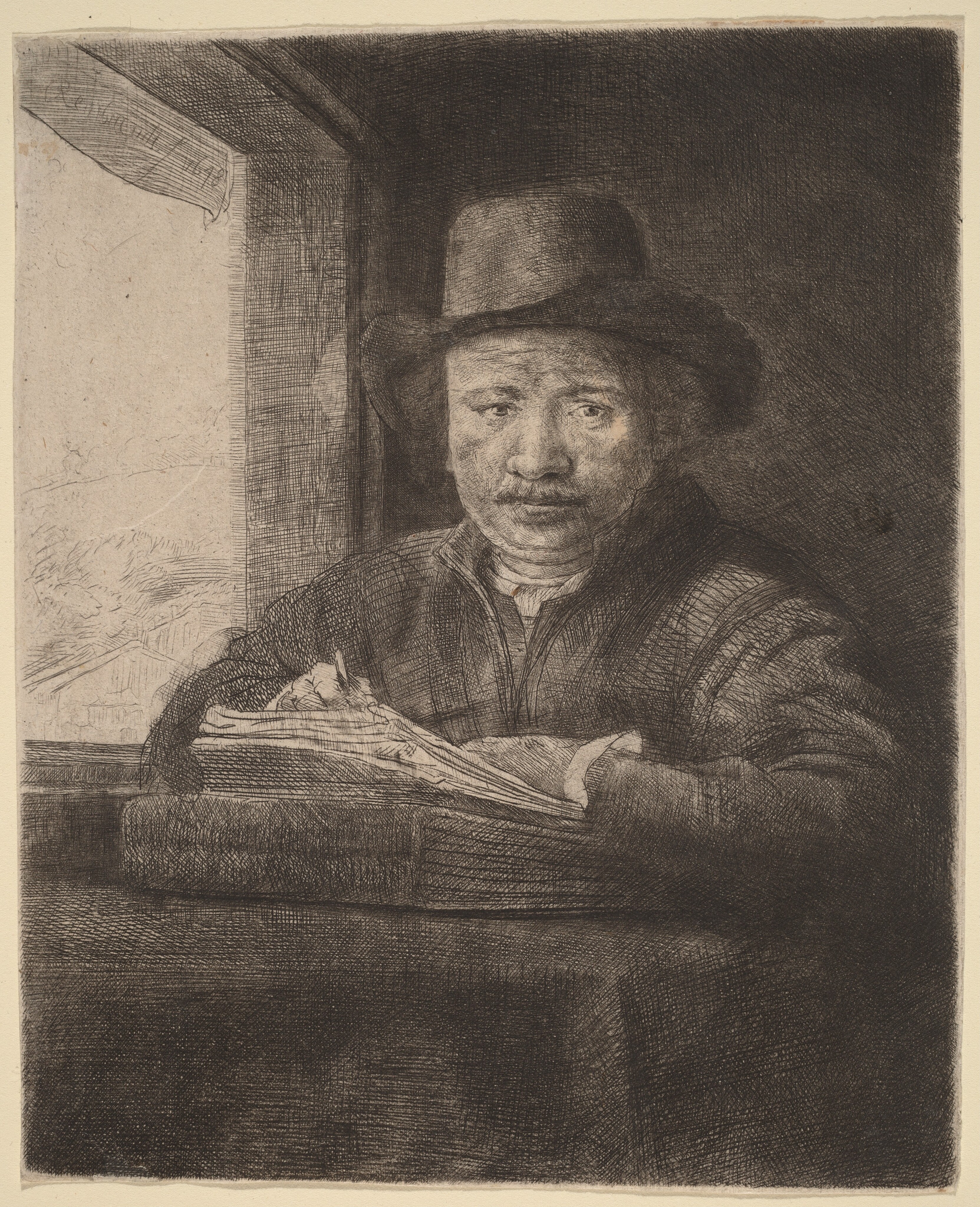 Self-Portrait Etching at a Window - Rembrandt