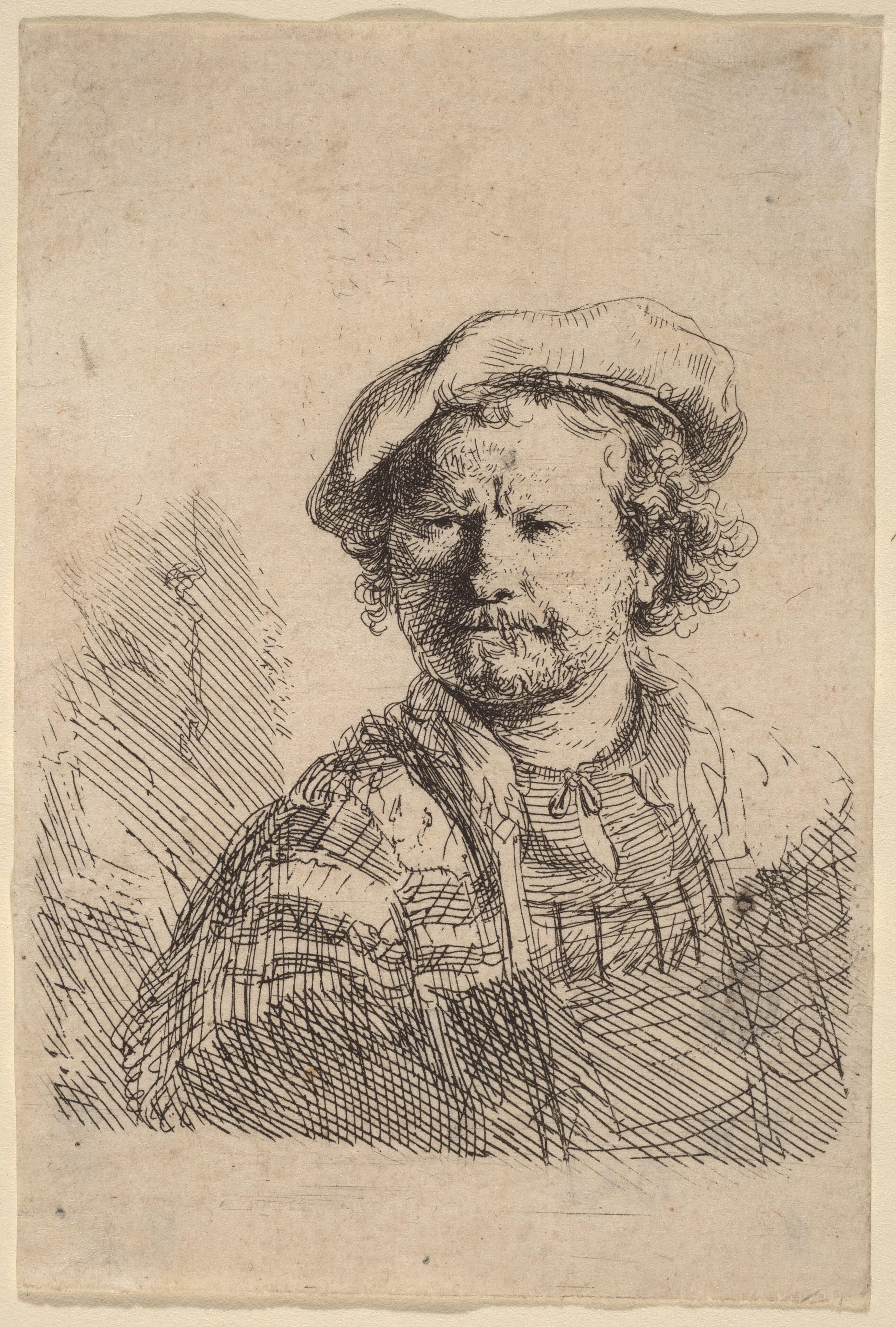 Self-Portrait in a Flat Cap and Embroidered Dress - Rembrandt