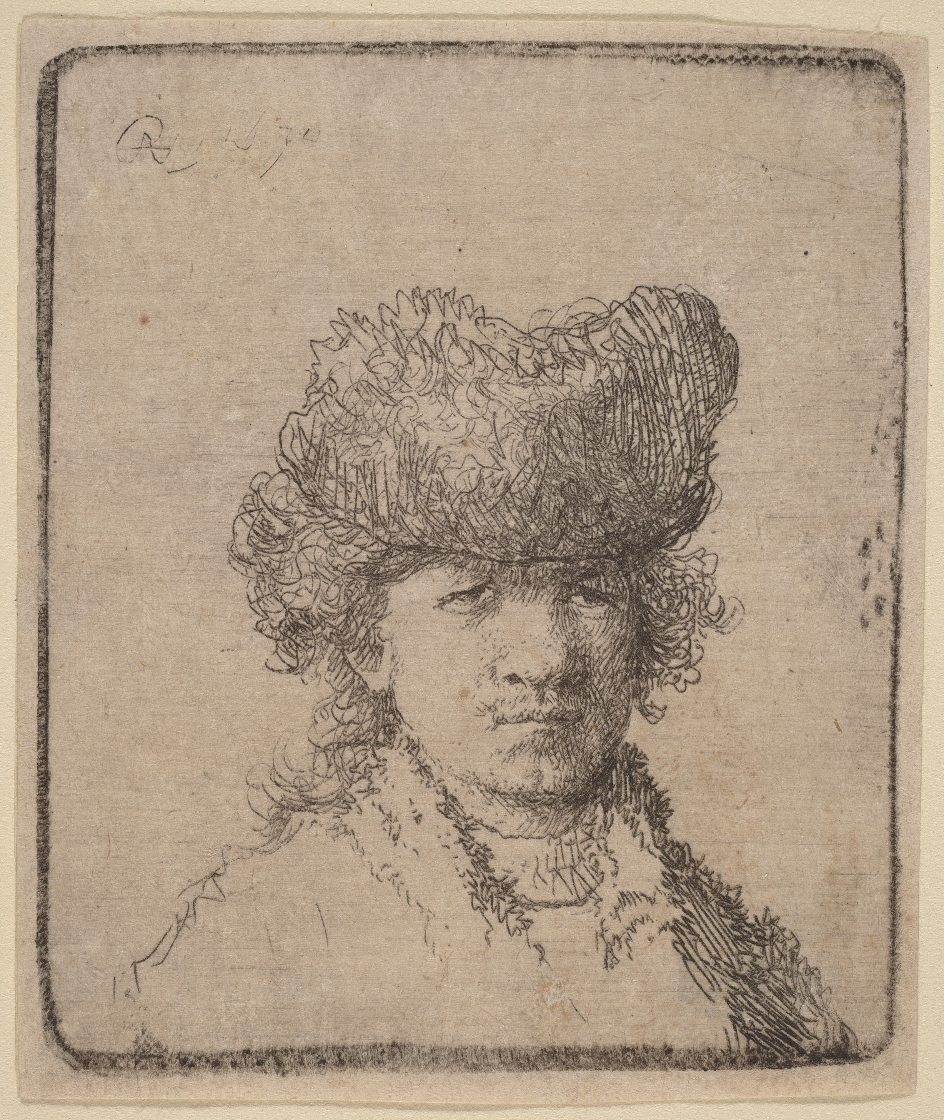 Self-Portrait in a Fur Cap - Rembrandt